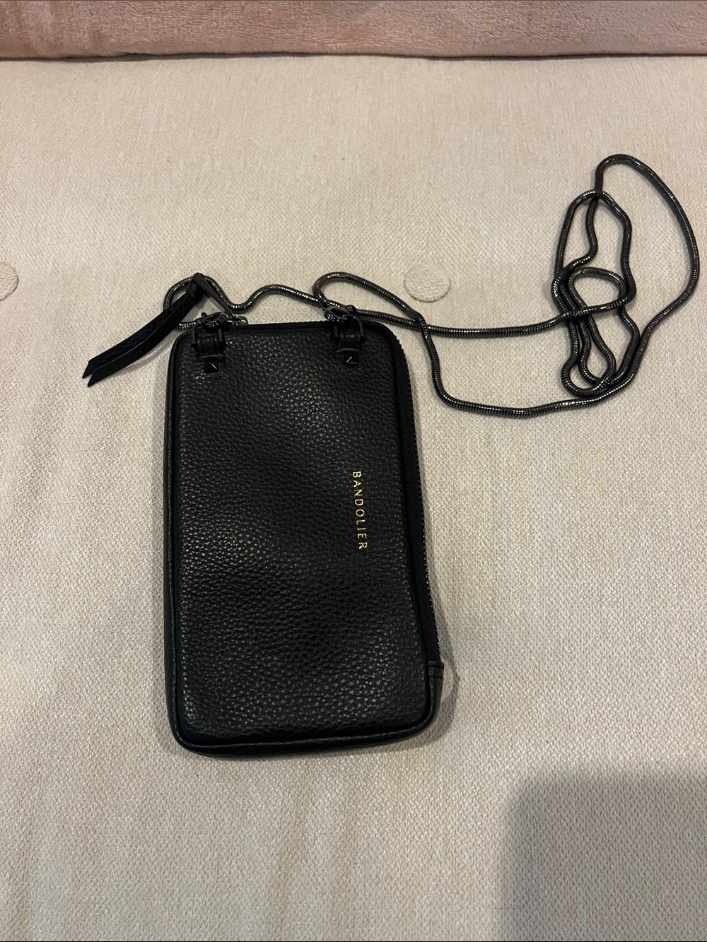Bandolier Black Pebbled Leather Expanded Pouch and Gia Strap
